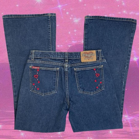 XOXO Pants & Jumpsuits Fragile By Xoxo Pink And Red Heart Flare